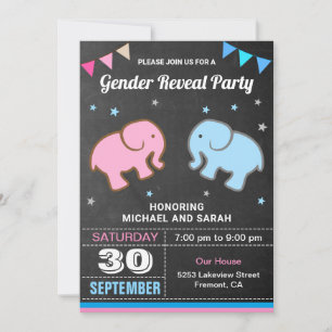 Invitation Fête de révélation du sexe de Bébé Éléphant Bleu o