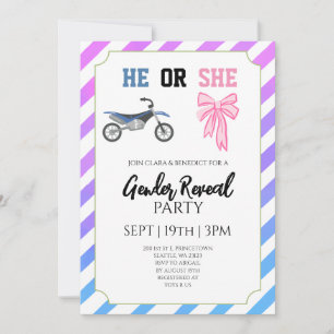 Invitation Fête de Révélation du Sexe de Bébé Moto Cross Bleu
