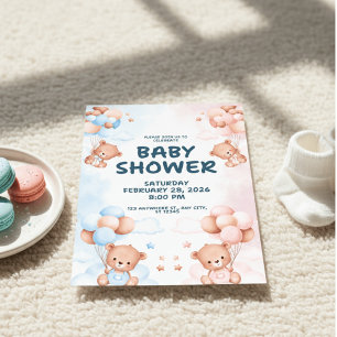 Invitation Fête de Révélation du Sexe de Bébé Ours en Peluche