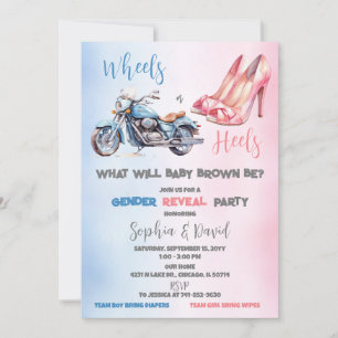 Invitation Fête de révélation du sexe de bébé 'Roues ou talon