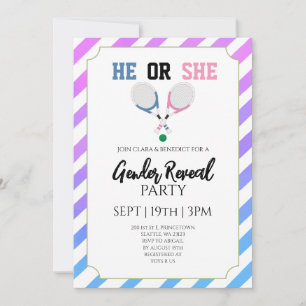 Invitation Fête de Révélation du Sexe de Bébé Tennis Rayures