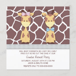 Invitation Fête de révélation du sexe de la girafe mignonne