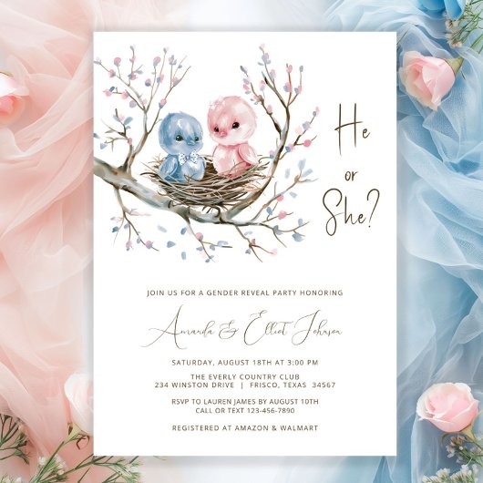 Invitation Fête de Révélation du Sexe des Douces Petits Oisea