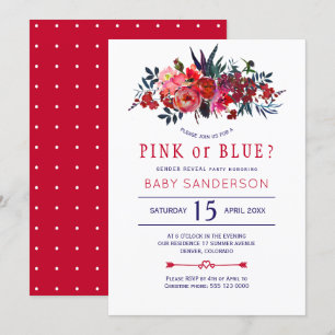 Invitation Fête de révélation du sexe du bébé avec thème flor
