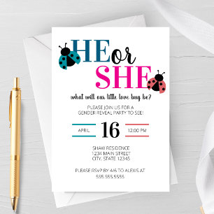 Invitation Fête de révélation du sexe du Love Bug Spring