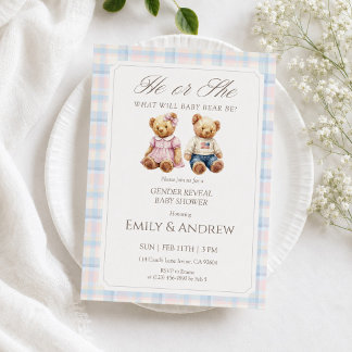 Invitation Fête de Révélation du Sexe et Baby Shower Ours en