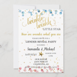 Invitation Fête de Révélation du Sexe Étoile Scintillante Or
