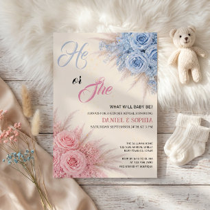 Invitation Fête de Révélation du Sexe Fleurie Bleu Élégant