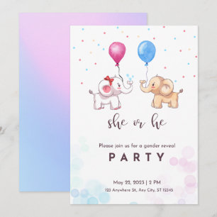 Invitation fête de révélation du sexe,garçon ou fille, élépha