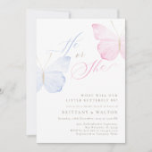 Invitation Fête de Révélation du Sexe Papillons Rose Bleu (Devant)