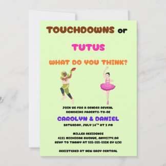 Invitation Fête de révélation du sexe Touchdowns ou Tutus