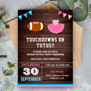 Invitation Fête de révélation du sexe Touchdowns ou Tutus
