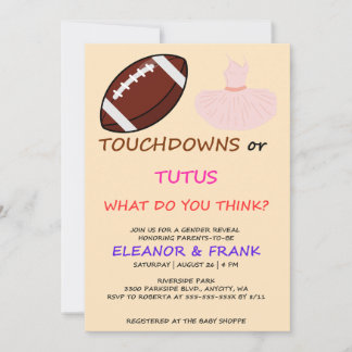 Invitation Fête de révélation du sexe Touchdowns ou Tutus