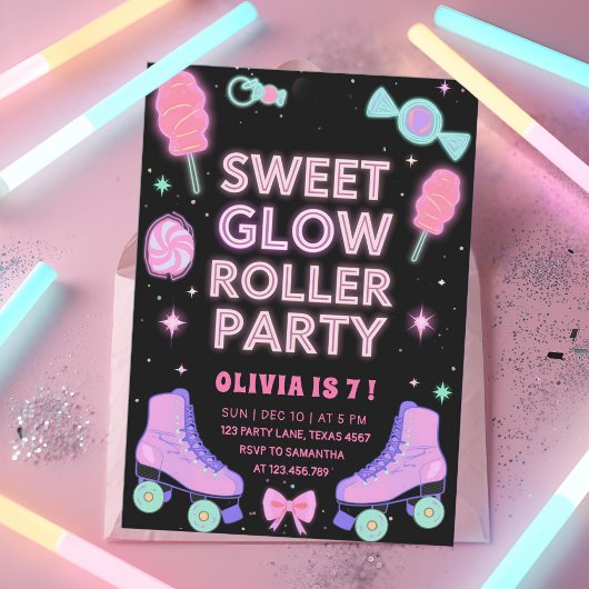 Invitation Fête de Roller Sweet Glow | Patinage Candy Néon