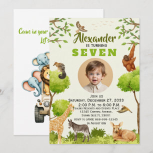 Invitation Fête de safari à l'aquarelle tendance pour enfants