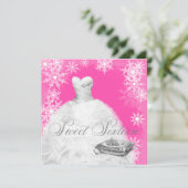 Invitation Fête de seize ans flocon de neige rose chaud (Debout devant)
