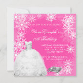 Invitation Fête de seize ans flocon de neige rose chaud (Dos)