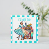 Invitation Fête de serveuse rétro mignonne (Debout devant)