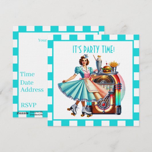 Invitation Fête de serveuse rétro mignonne (Devant / Derrière)