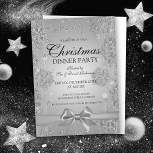 Invitation Fête de Silver Christma Glitter Winter Bow