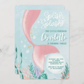 Invitation Fête de sirène à éclaboussures Anniversaire sous l (Devant / Derrière)