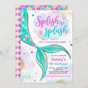 Invitation Fête de sirène de la piscine sirène rose sirène so