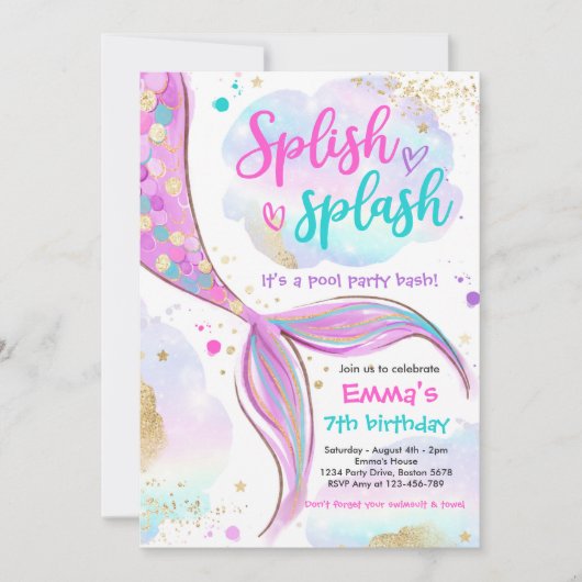 Invitation Fête de sirène de la piscine sirène rose sirène so (Devant)