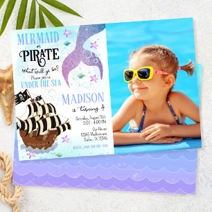 Invitation Fête de sirène et de pirate sous l'eau pour annive