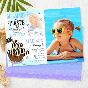 Invitation Fête de sirène et de pirate sous l'eau pour annive