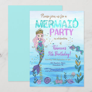 Invitation Fête de sirène Purple Parties scintillant Turquois