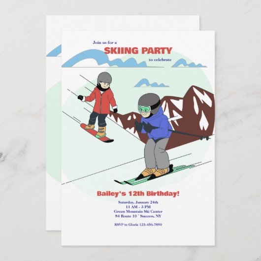 Invitation Fête de ski (Devant / Derrière)
