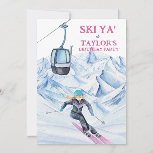 Invitation Fête de ski à l'aquarelle (Devant)