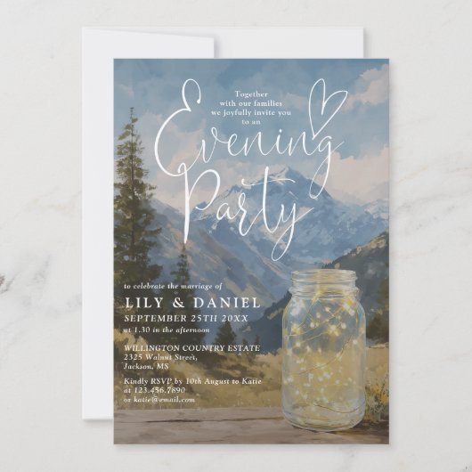 Invitation Fête de soirée rustique Boho Mountain Mason Jar (Devant)
