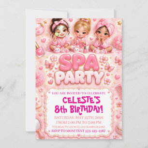Invitation Fête de Spa Rose pour une fille de 8 ans