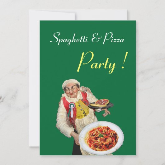 Invitation FÊTE DE SPAGHETTIS & PIZZA, RESTAURANT vert noir (Devant)
