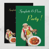 Invitation FÊTE DE SPAGHETTIS & PIZZA, RESTAURANT vert noir (Devant / Derrière)