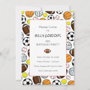 Invitation Fête de sport Enfants Football Coloré Amusant
