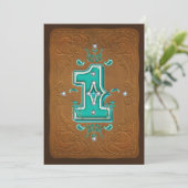Invitation Fête de style western rustique marron et turquoise (Debout devant)