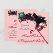 Invitation FÊTE DE SUCRÉE SEIZE ANS MASQUERADE ,Rose Métal Do (Devant / Derrière)