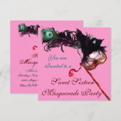 Invitation FÊTE DE SUJÉTION MASQUÉE Rose Métallic Or (Devant / Derrière)