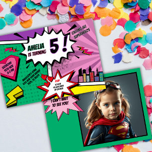 Invitation Fête de super-héros Bande dessinée Anniversaire Ph