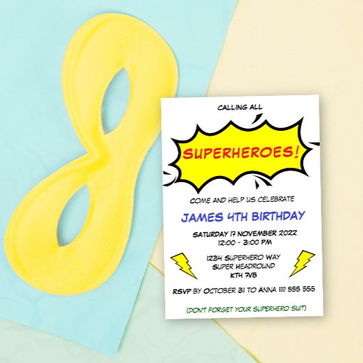 Invitation Fête de super-héros Joyeux Anniversaire