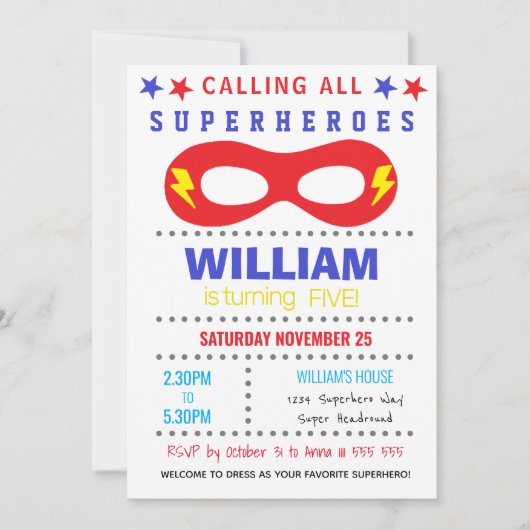Invitation Fête de super-héros Joyeux Anniversaire (Devant)