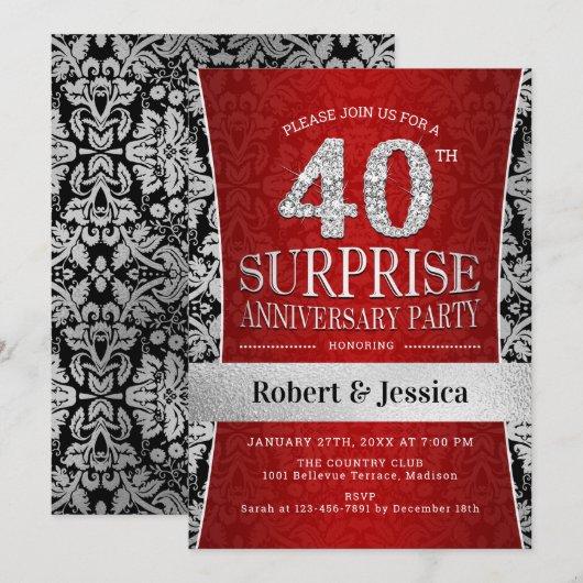 Invitation Fête de surprise pour le 40e anniversaire - Ruby R (Devant / Derrière)