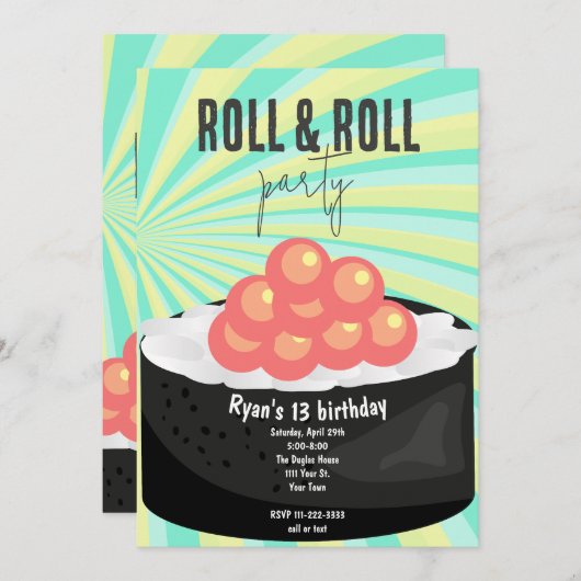 Invitation Fête de sushi (Devant / Derrière)