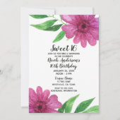 Invitation Fête de Sweet 16 Fleur de Floral Aquarelle Rose (Devant)