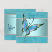 Invitation Fête de Sweet sixteen bleu papillon turquoise (Devant / Derrière)