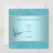 Invitation Fête de Sweet sixteen bleu papillon turquoise (Dos)