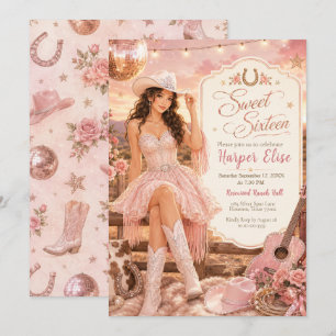 Invitation Fête de Sweet Sixteen Cowgirl
