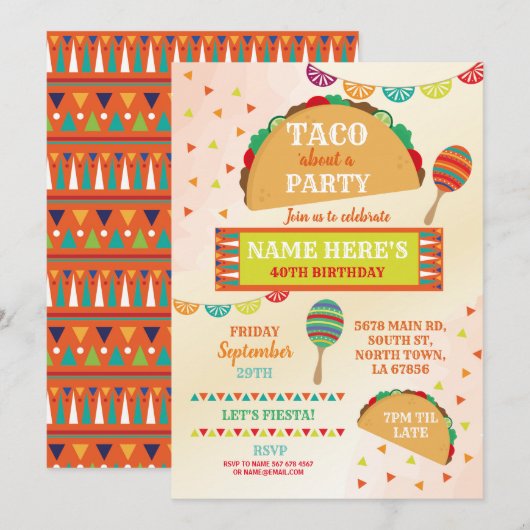Invitation Fête de Taco fête d'anniversaire mexicaine (Devant / Derrière)